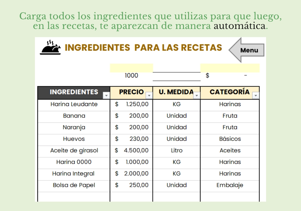 Calculadora de Costos de Recetas - Imagen 2